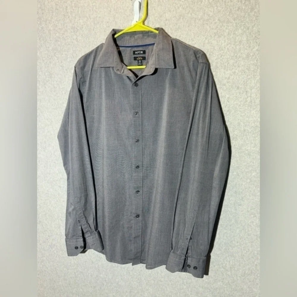 Gray Stretch Slim Fit Long Sleeve‎ Button Down Dress Shirt Medium